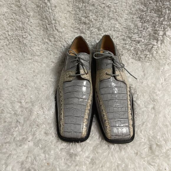 Moretti leather light gray and beige patent shoes square toe gently used SZ13 - Picture 2 of 10